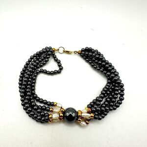 Revived Hematite and rice pearl with gold tone accent beads, 925 clasp bracelet!